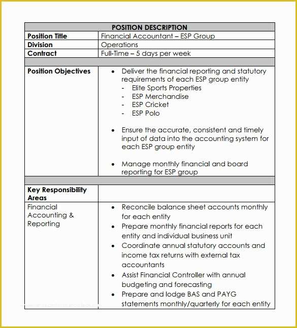 Job Description Template Free Word Of Accountant Job Description Template 11 Free Word Pdf