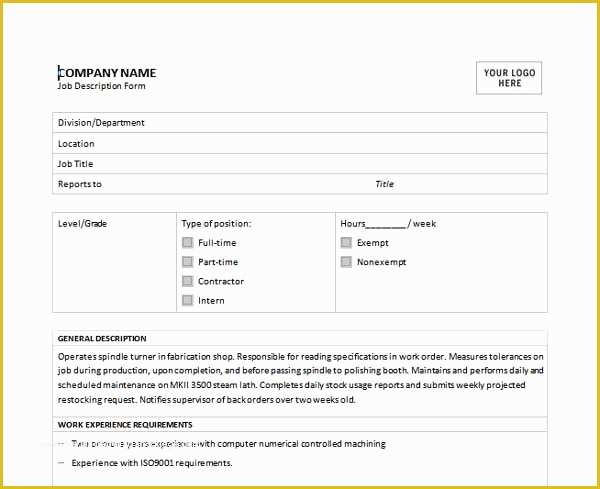 Job Description Template Free Word Of Document Templates Microsoft Word Templates