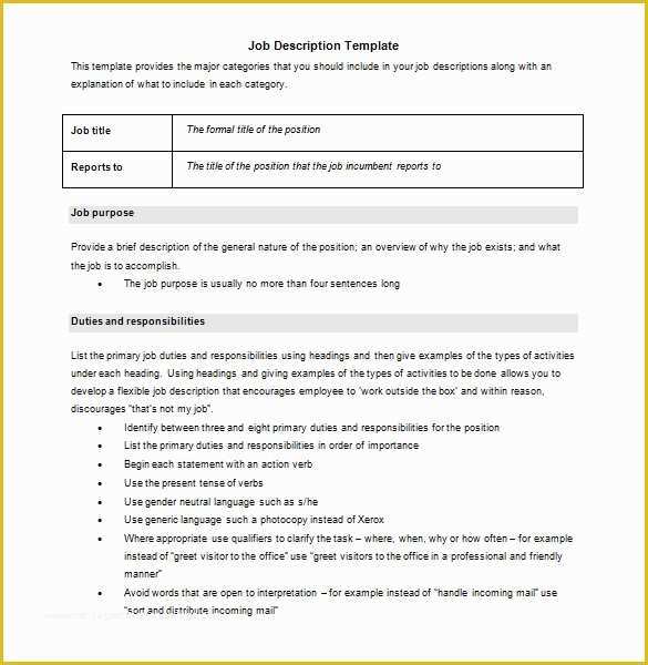 Job Description Template Free Word Of Job Description Template – 28 Free Word Excel Pdf