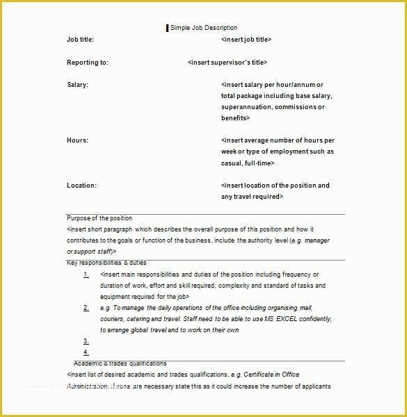 Job Description Template Free Word Of Job Description Template – 28 Free Word Excel Pdf