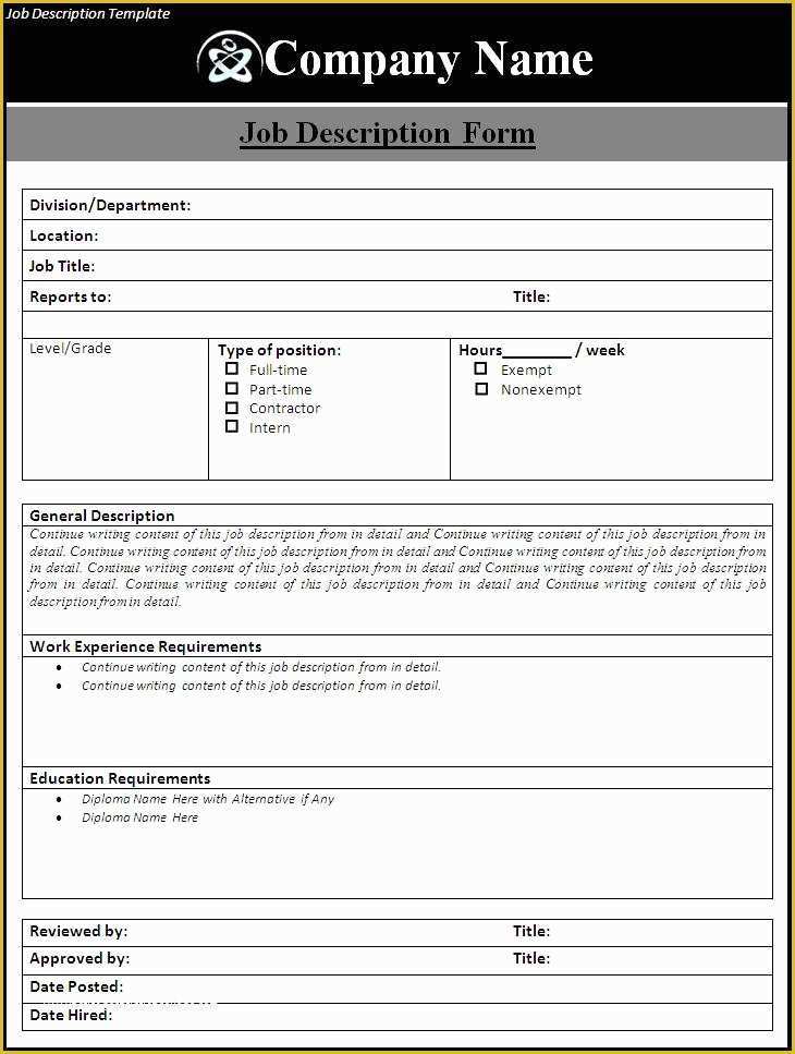 Job Description Template Free Word Of Job Description Template Free formats Excel Word