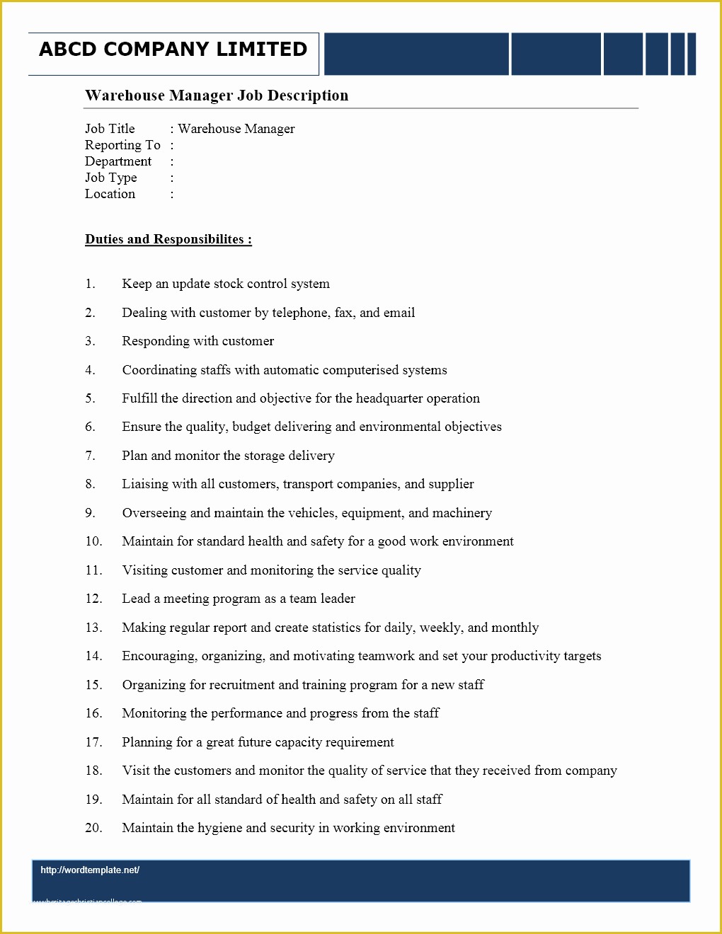 Job Description Template Free Word Of Job Description Word Templates