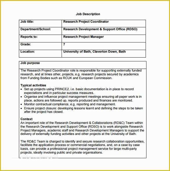 Job Description Template Free Word Of Project Coordinator Job Description Template – 9 Free