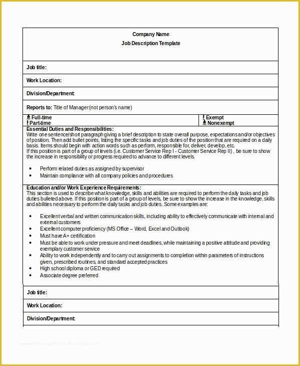 Job Description Template Free Word Of Sample Job Description Template 22 Free Documents