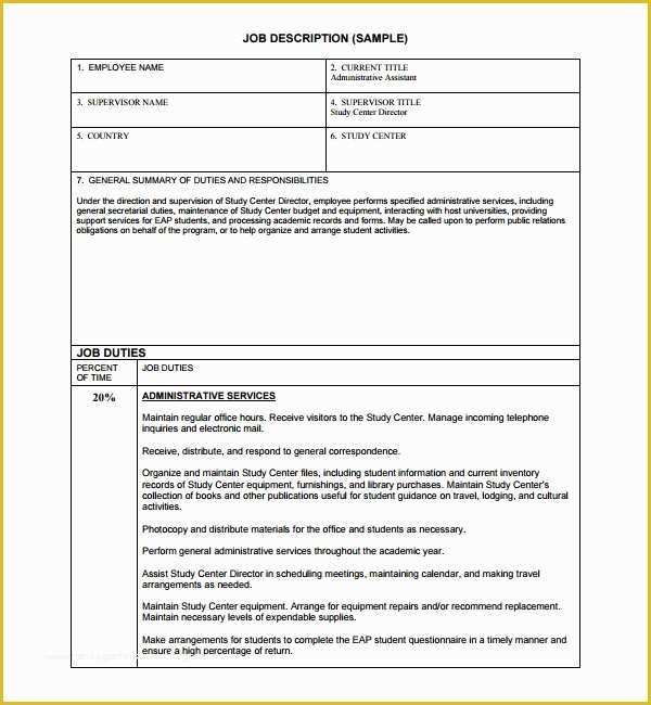 Job Description Template Free Word Of Sample Job Description Template 9 Free Documents