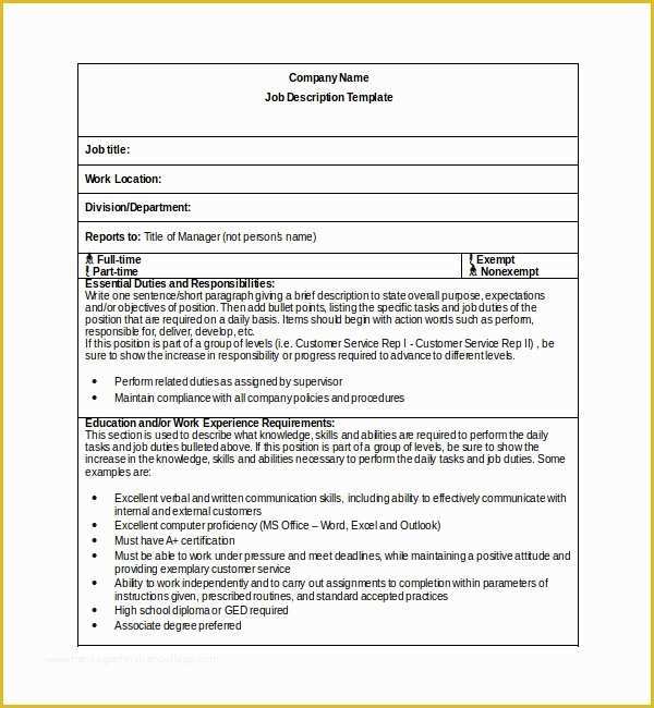 Job Description Template Free Word Of Sample Job Description Template 9 Free Documents