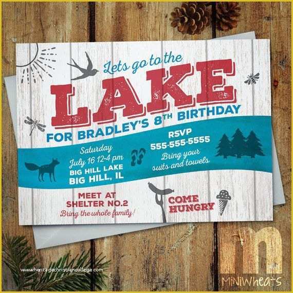 Lake Party Invitation Templates Free Of Lake Birthday Party Invitation Card Digital Printable