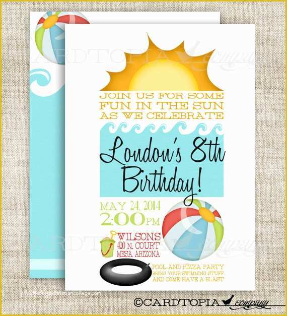 Lake Party Invitation Templates Free Of Summer Swim Pool Beach Birthday Party Invitations Sun Beach