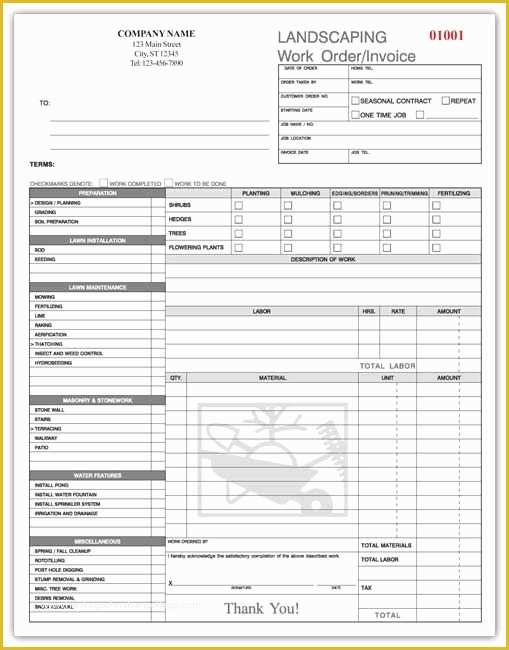 Landscape Templates Free Of Landscaping Work order form