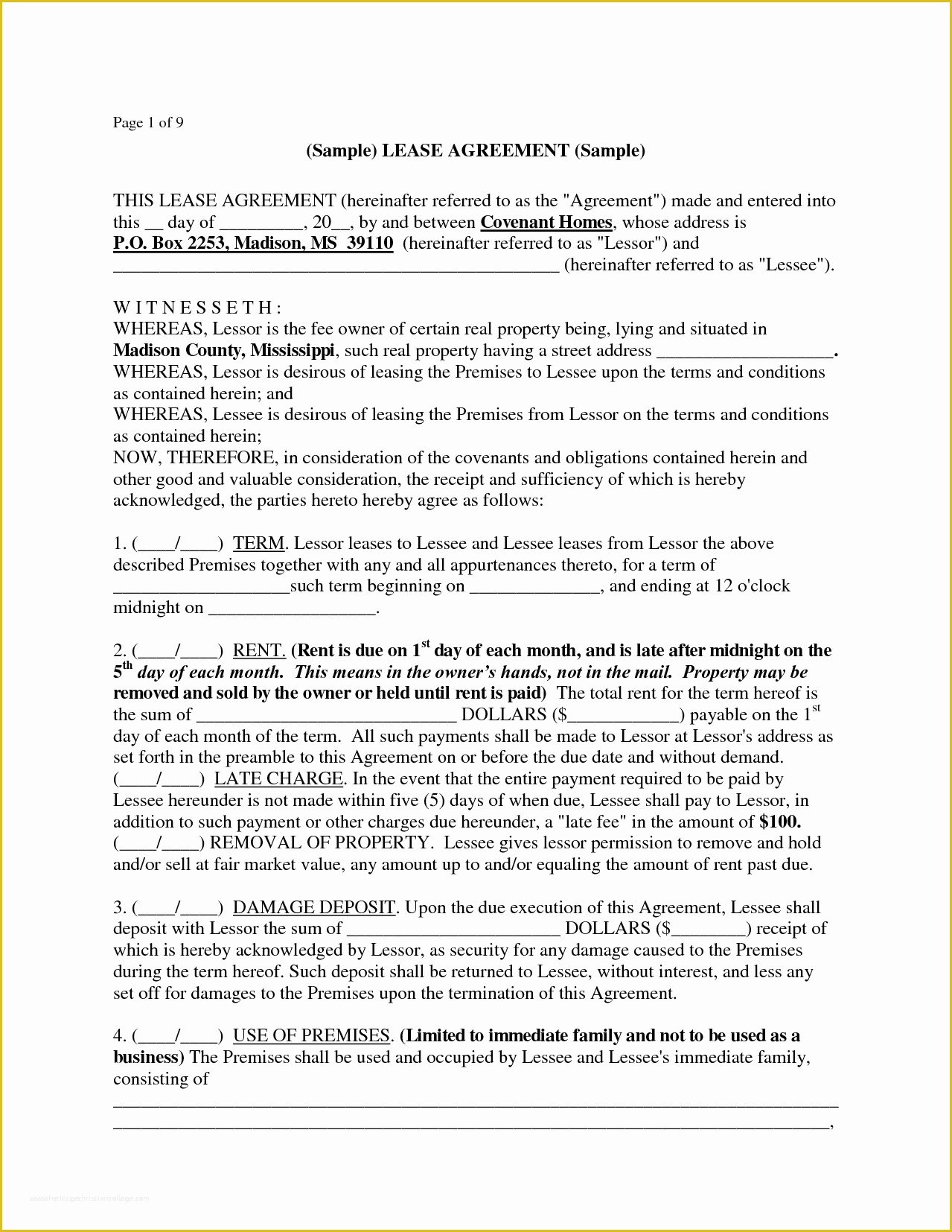 Lease Agreement Template Free Of 5 Sample Lease Agreement