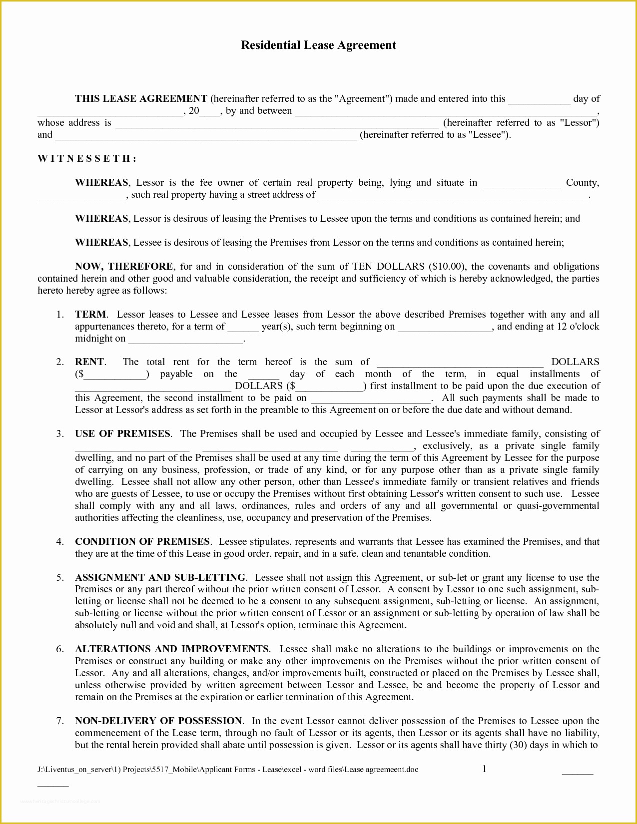 Lease Agreement Template Free Of Free Printable Rental Lease Agreement Templates