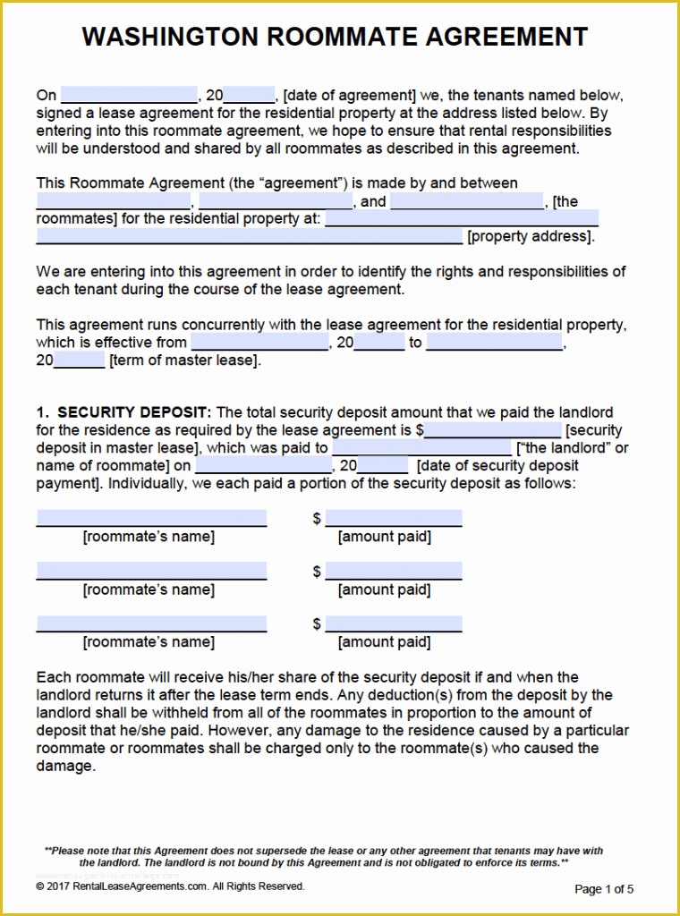 Lease Agreement Template Free Of Free Washington Roommate Agreement Template – Pdf – Word