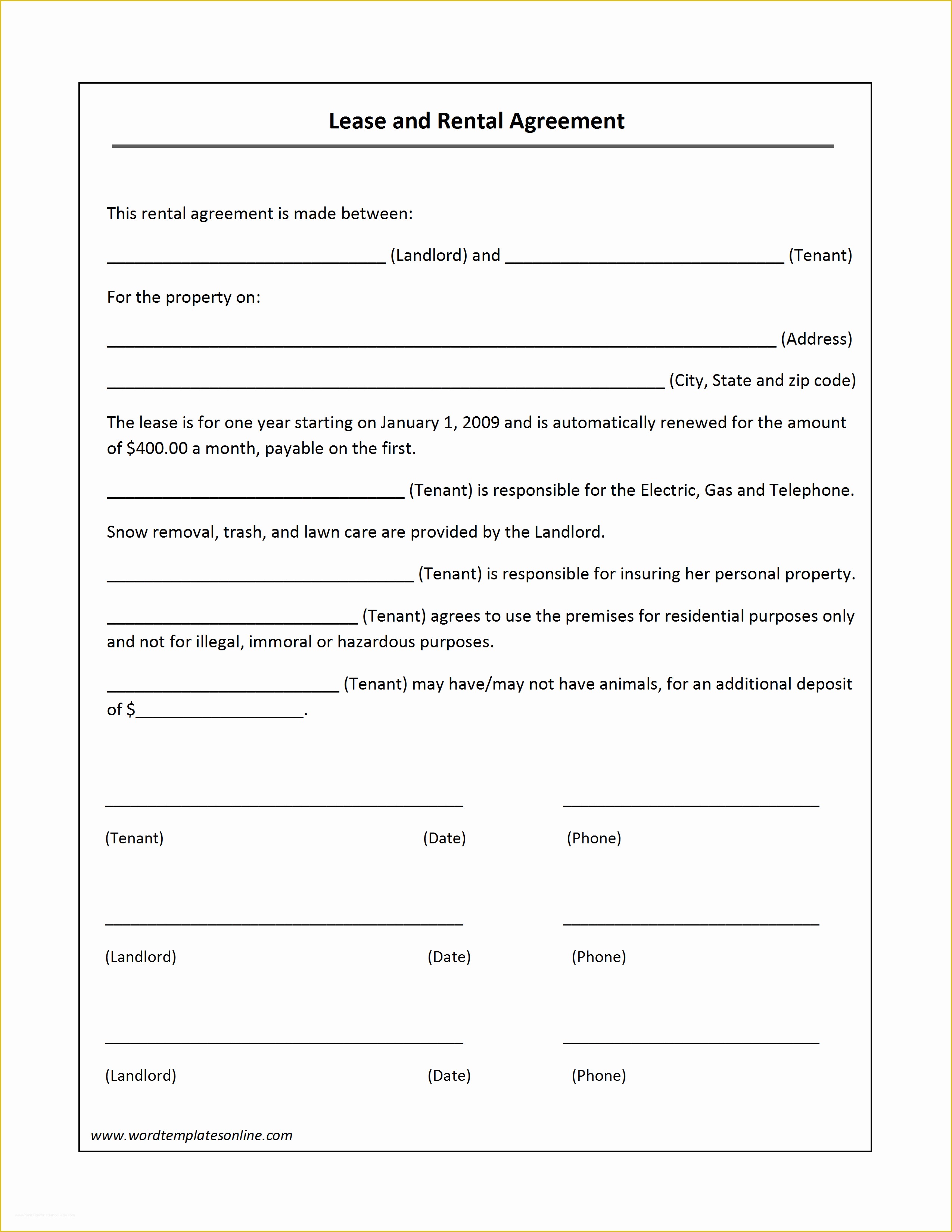 Lease Agreement Template Free Of Generic Rental Contract Portablegasgrillweber
