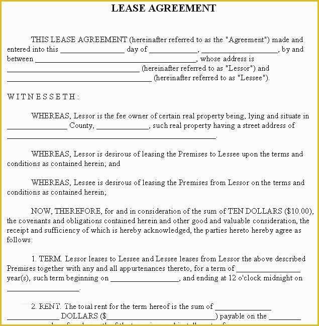 Lease Agreement Template Free Of Rental Agreement forms Lease Agreement form