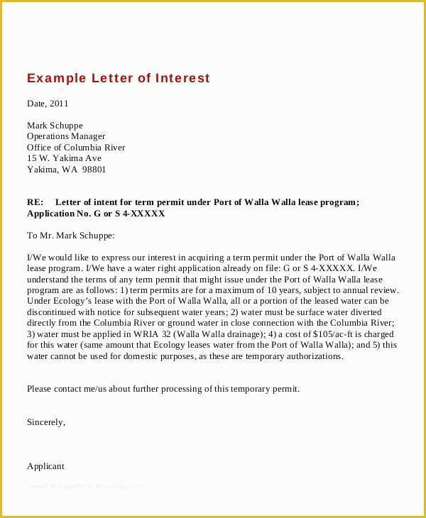 Letter Of Interest Template Free Of 9 Letters Of Interest Free Sample Example format