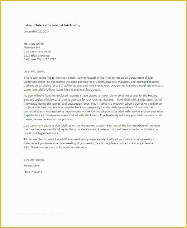 Letter Of Interest Template Free Of Letter Of Interest 12 Free Sample Example format