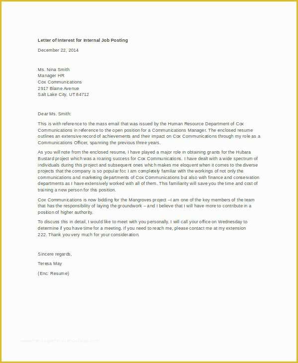Letter Of Interest Template Free Of Letter Of Interest 12 Free Sample 