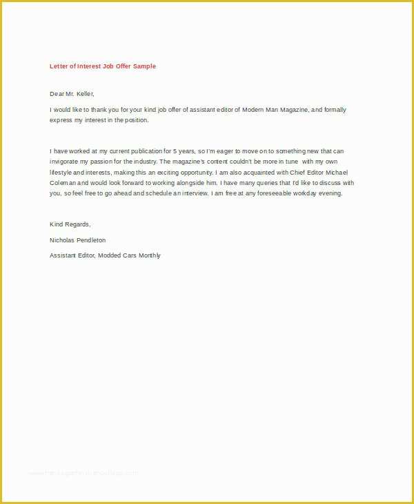 Letter Of Interest Template Free Of Letter Of Interest 12 Free Sample Example format