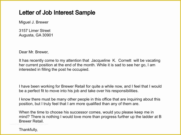 Letter Of Interest Template Free Of Letter Of Job Interest
