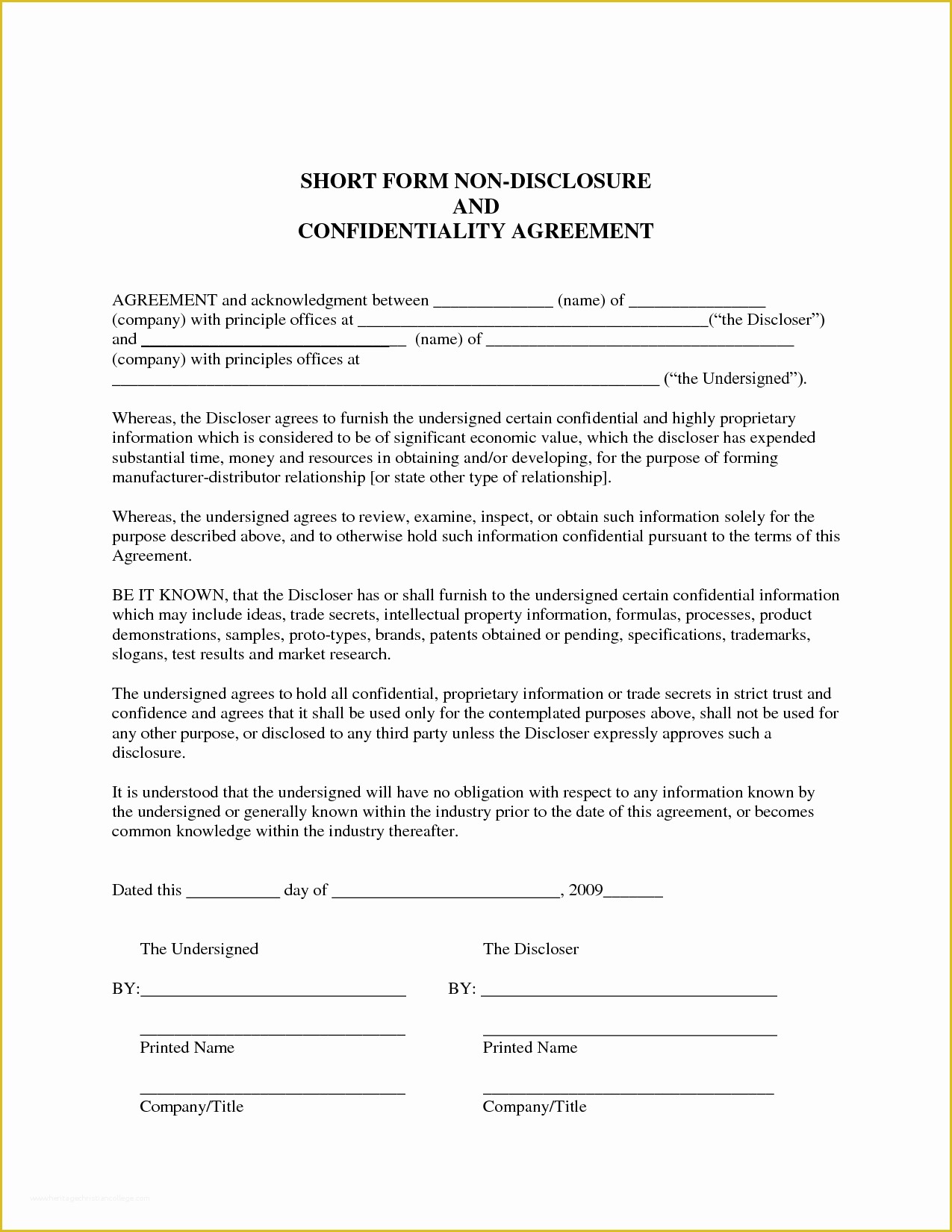 Life Coaching Contract Template Free Of Sample Non Disclosure Agreement