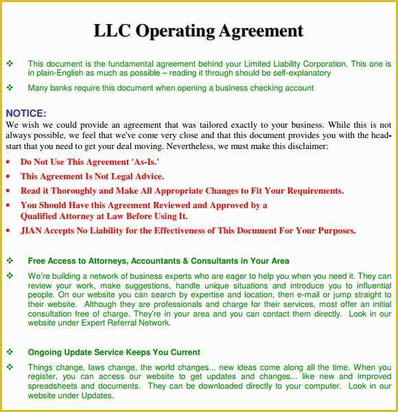 Llc Operating Agreement Template Free Of 10 Sample Operating Agreements – Pdf Word