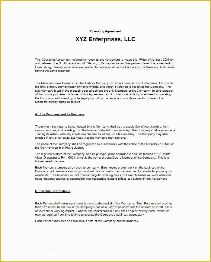 Llc Operating Agreement Template Free Of 30 Free Professional Llc Operating Agreement Templates