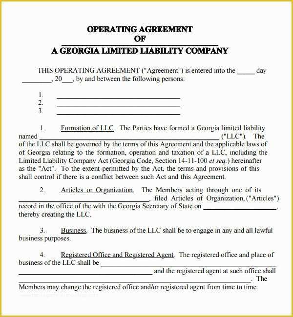 Llc Operating Agreement Template Free Of 8 Sample Operating Agreement Templates to Download