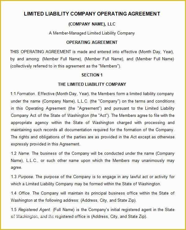 Llc Operating Agreement Template Free Of 8 Sample Operating Agreement Templates to Download