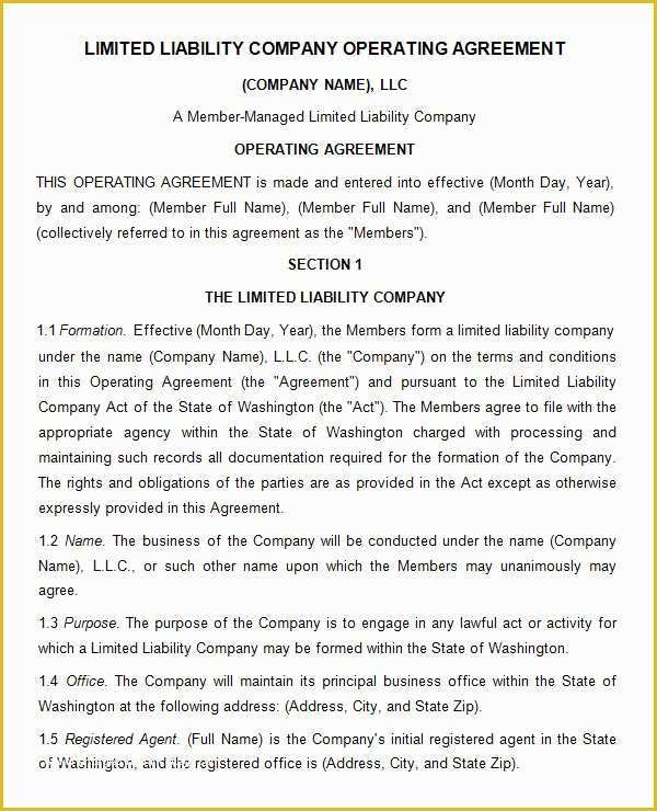 Llc Operating Agreement Template Free Of 8 Sample Operating Agreement Templates to Download