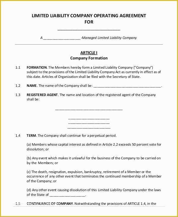 Llc Operating Agreement Template Free Of 9 Sample Operating Agreements