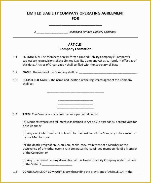 Llc Operating Agreement Template Free Of 9 Sample Operating Agreements