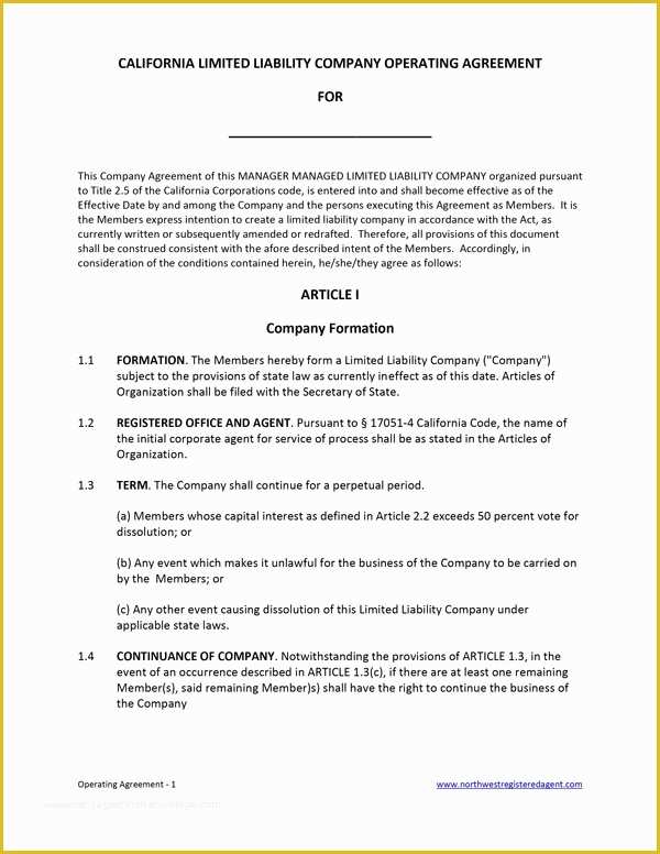 Llc Operating Agreement Template Free Of California Llc Operating Agreement – Free Template