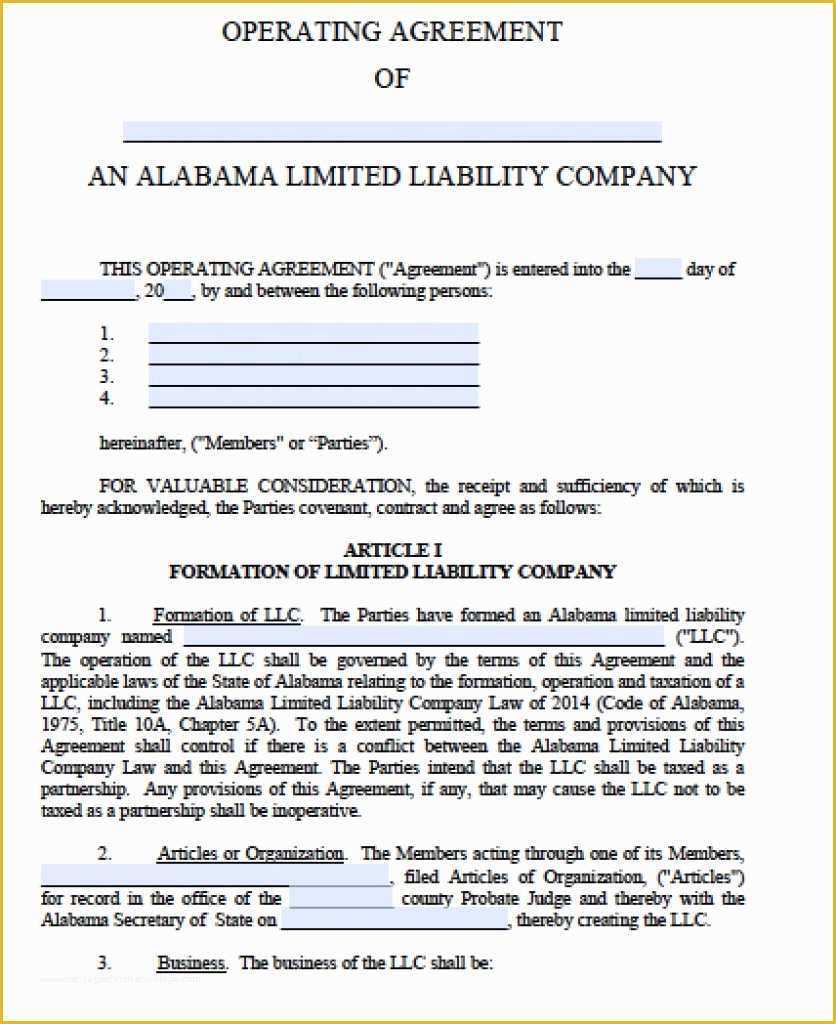Llc Operating Agreement Template Free Of Free Alabama Llc Operating Agreement Template Pdf