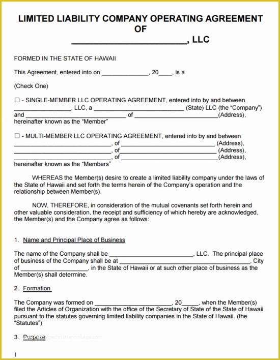 Llc Operating Agreement Template Free Of Free Hawaii Llc Operating Agreement Template Pdf