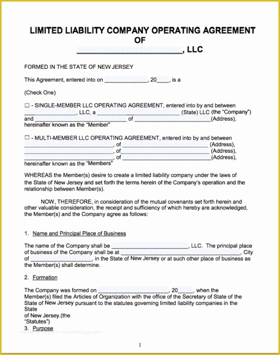 Llc Operating Agreement Template Free Of Free New Jersey Llc Operating Agreement Template