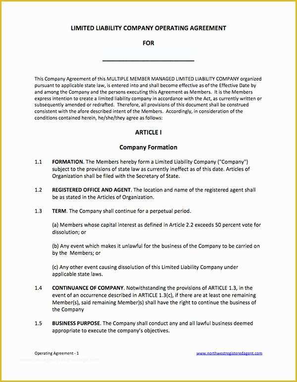 Llc Operating Agreement Template Free Of Free Operating Agreement for Llc Member Managed Template