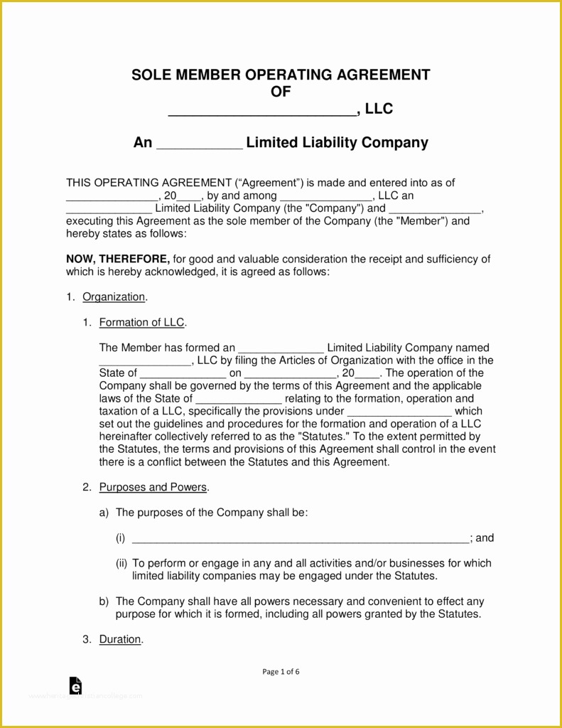 Llc Operating Agreement Template Free Of Free Single Member Llc Operating Agreement Templates Pdf