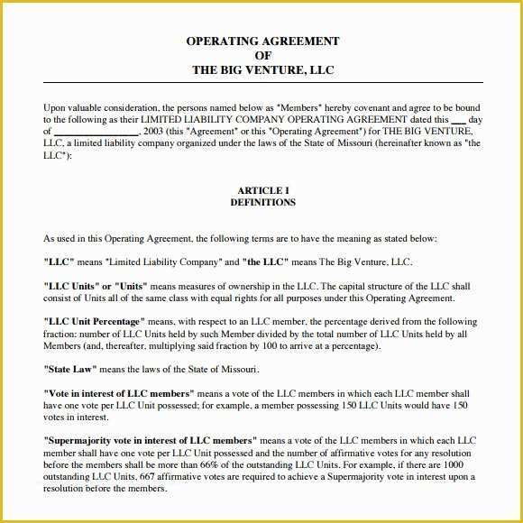 Llc Operating Agreement Template Free Of Operating Agreement Template 8 Free Samples Examples