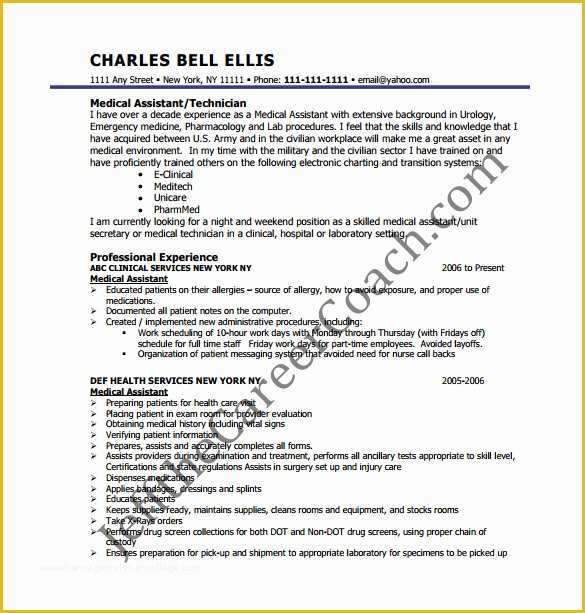 Medical Cv Template Free Download Of Medical assistant Resume Template – 8 Free Word Excel