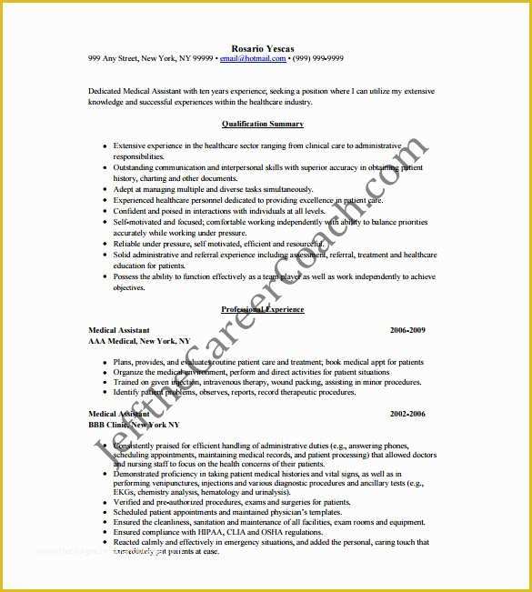 Medical Cv Template Free Download Of Medical assistant Resume Template – 8 Free Word Excel