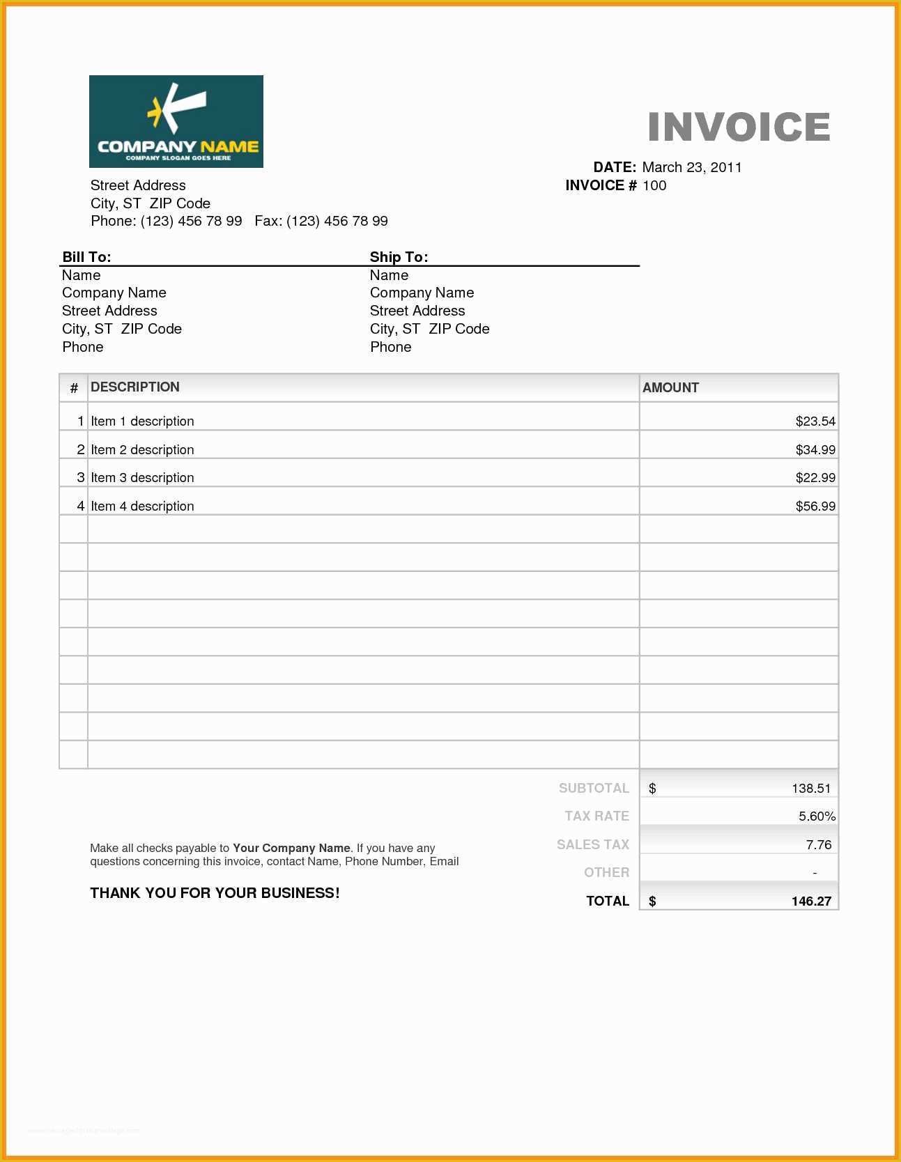 Medical Invoice Template Free Download Of 5 Invoice Samples