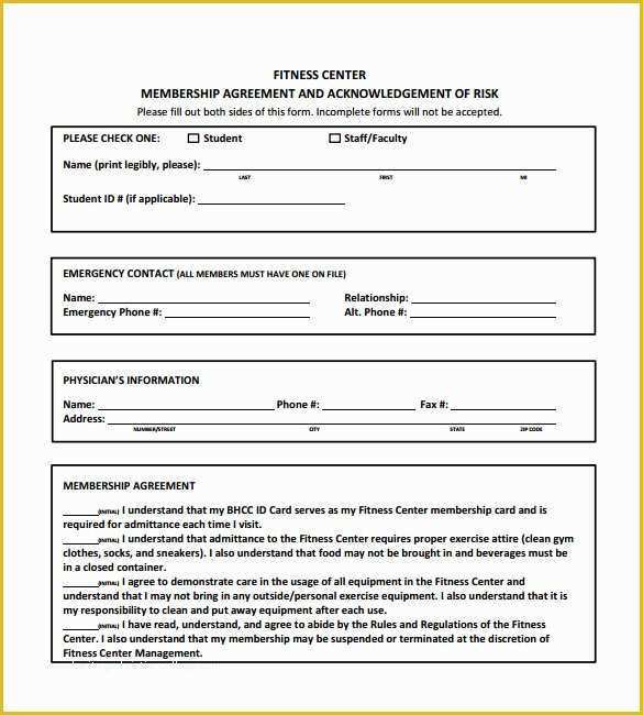 Membership Application form Template Free Of 11 Gym Contract Templates to Download for Free
