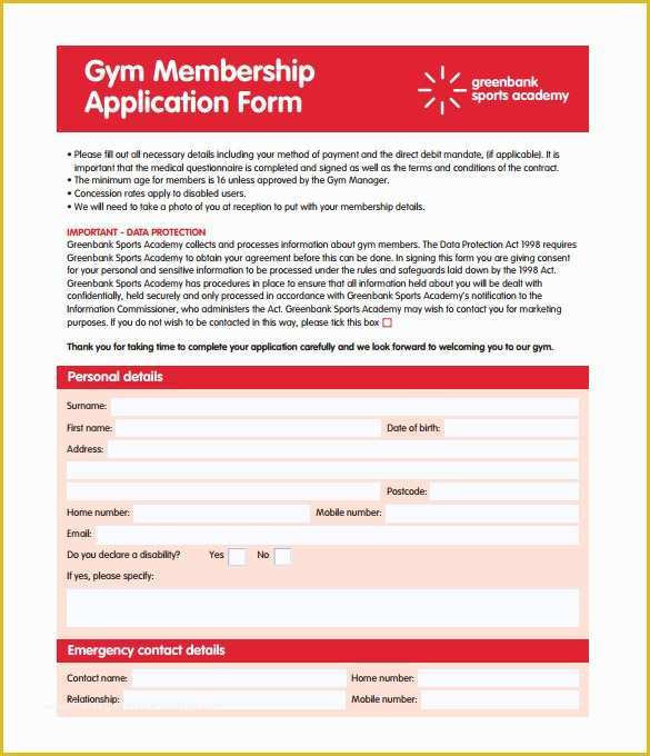 Membership Application form Template Free Of 11 Gym Contract Templates to Download for Free