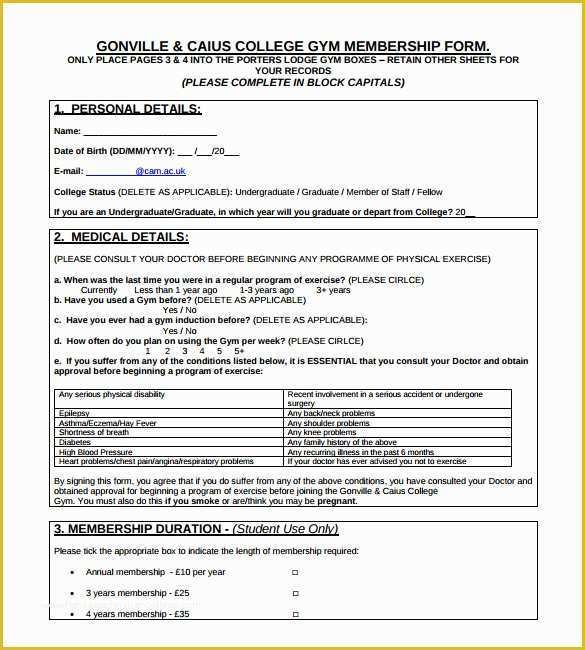 Membership Application form Template Free Of 11 Gym Contract Templates to Download for Free