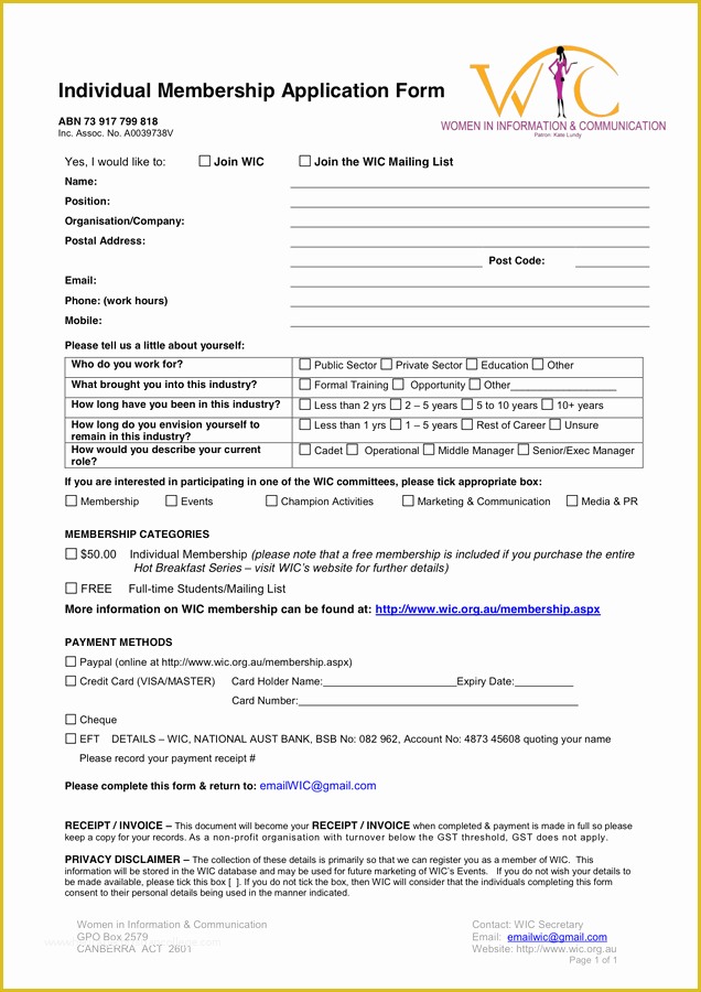 Membership Application form Template Free Of Individual Membership Application form Template In Word