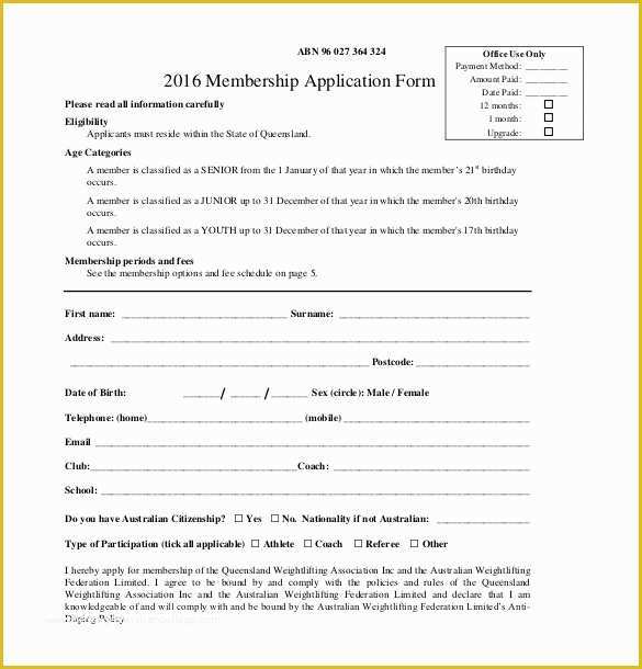 Membership Application form Template Free Of Membership Application Template – 12 Free Word Pdf