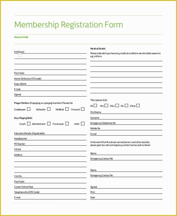 Membership Application form Template Free Of Sample Membership Registration forms 7 Free Documents