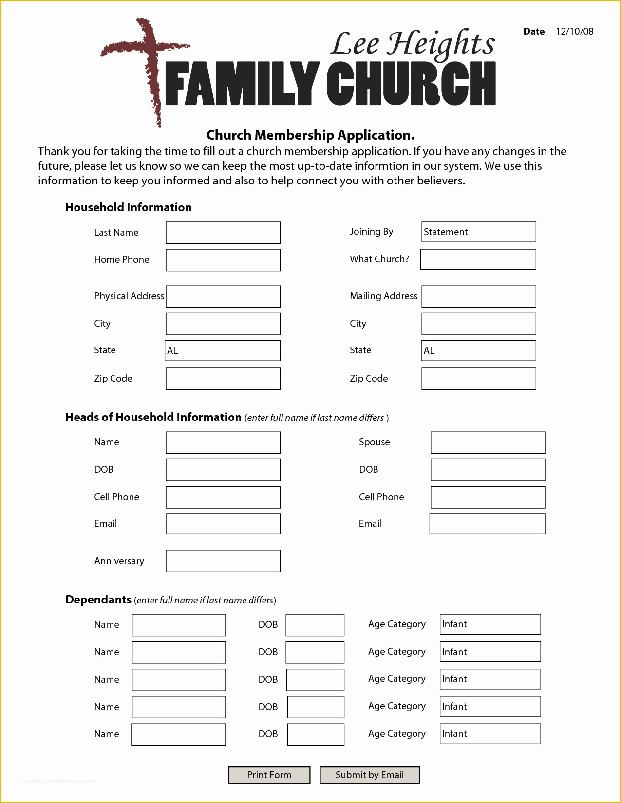 Membership Application form Template Free Of Samples Church Membership Application form