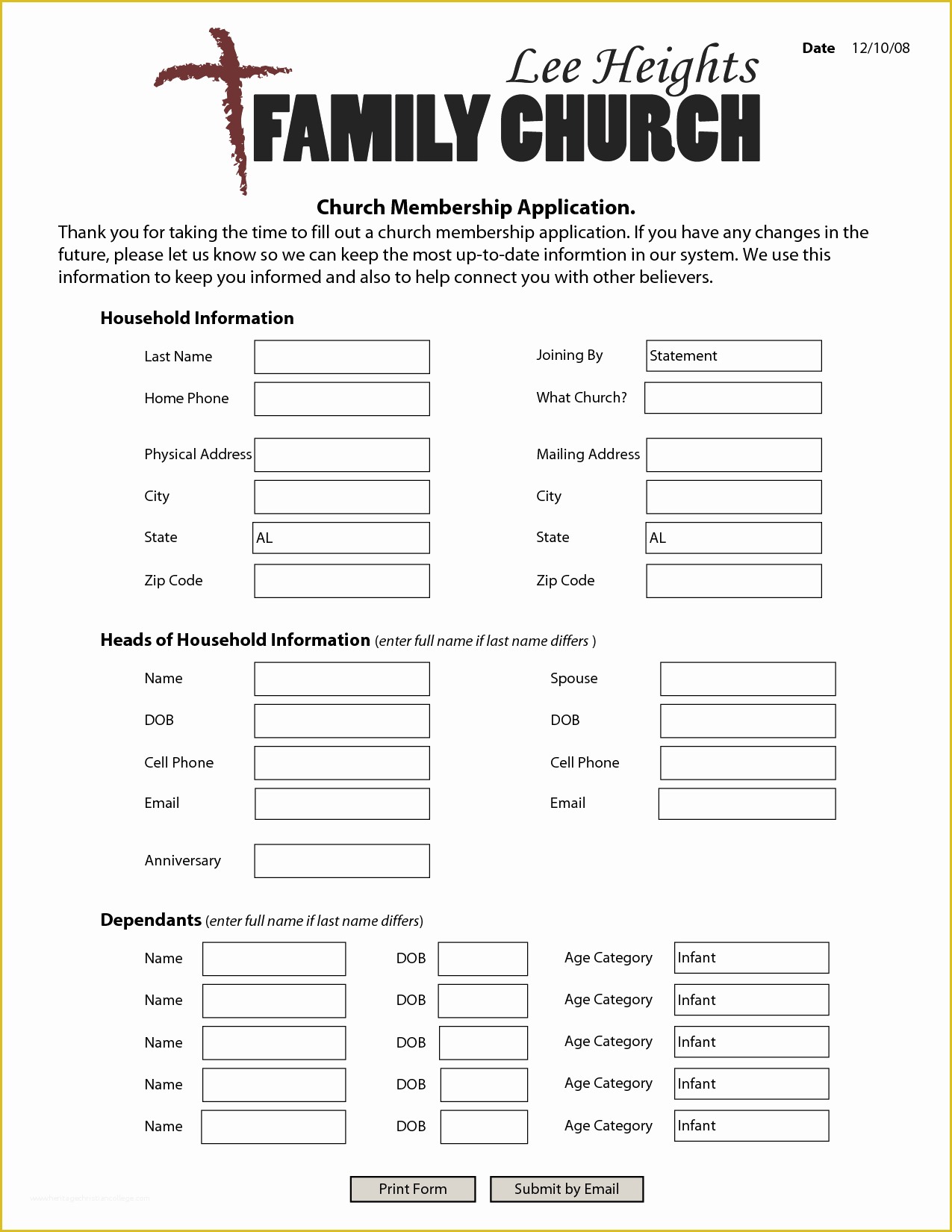 Membership Application form Template Free Of Samples Church Membership Application form