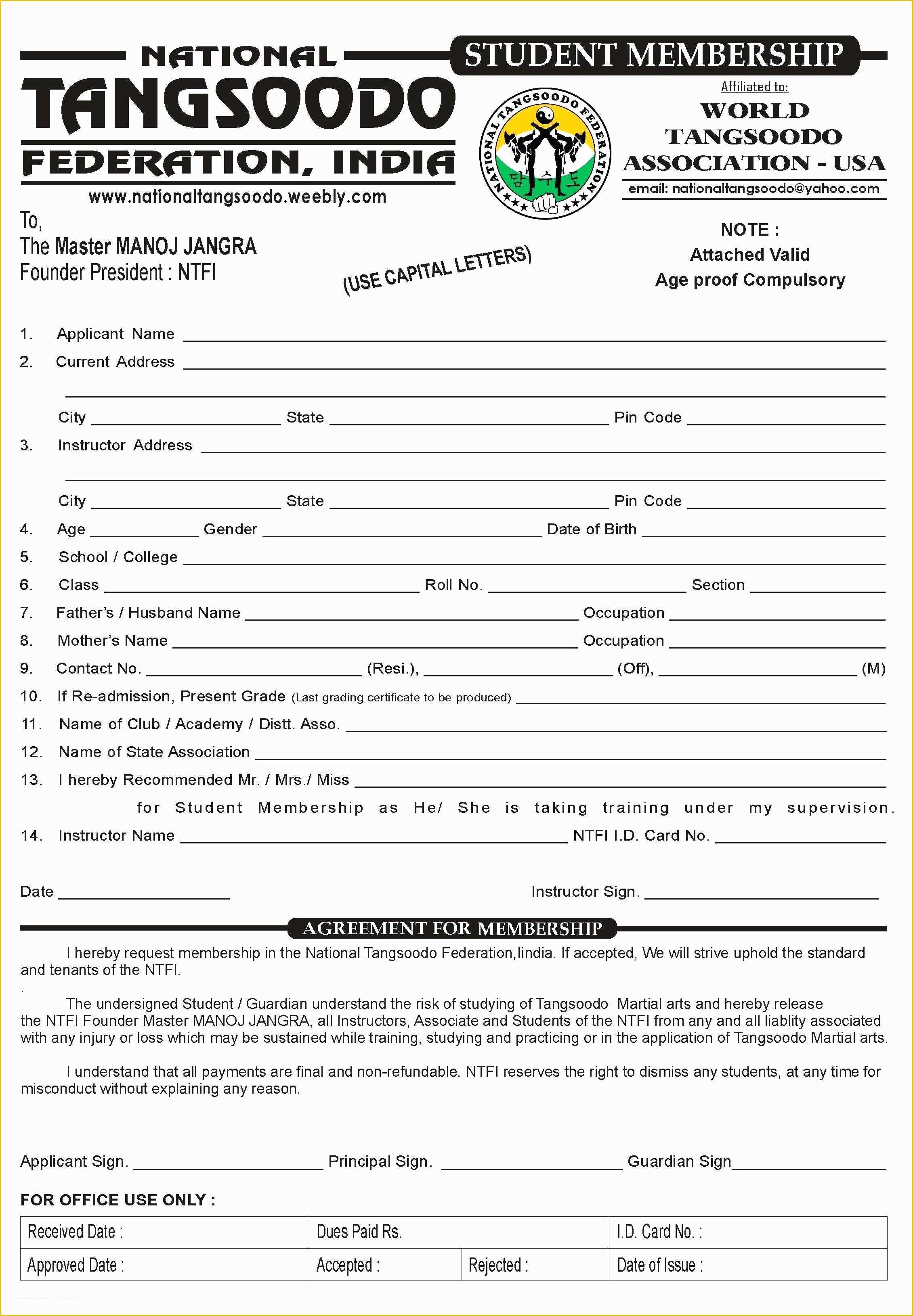 Membership Application form Template Free Of Template Membership form